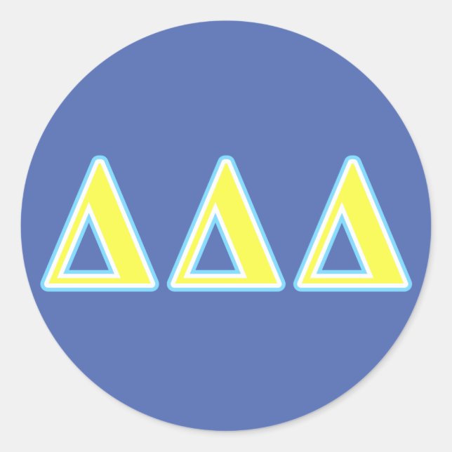 Delta Delta Delta Blue and Yellow Letters Classic Round Sticker (Front)