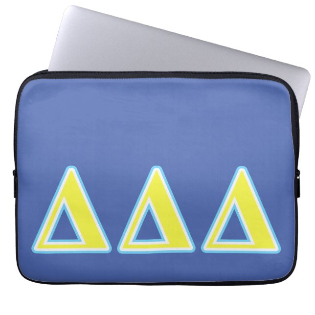 Delta Delta Delta Blue and Yellow Letters Laptop Sleeve (Front)