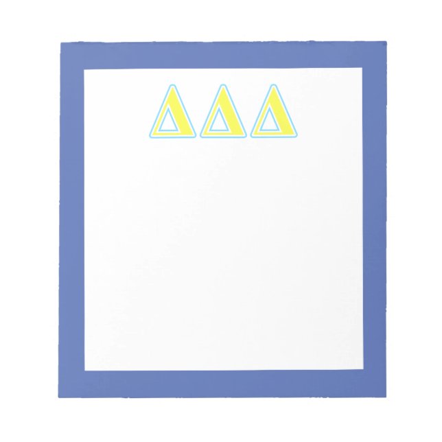 Delta Delta Delta Blue and Yellow Letters Notepad (Front)