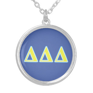 Delta Delta Delta Blue and Yellow Letters Silver Plated Necklace