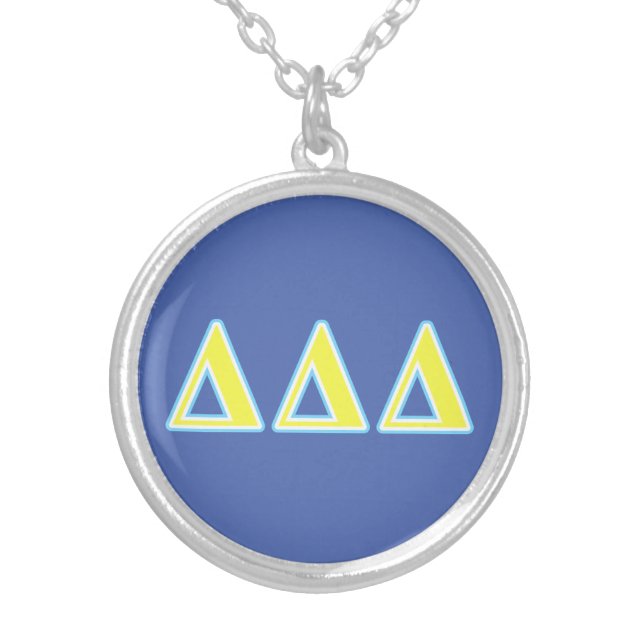 Delta Delta Delta Blue and Yellow Letters Silver Plated Necklace (Front)