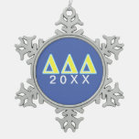 Delta Delta Delta Blue And Yellow Letters Snowflake Pewter Christmas Ornament at Zazzle