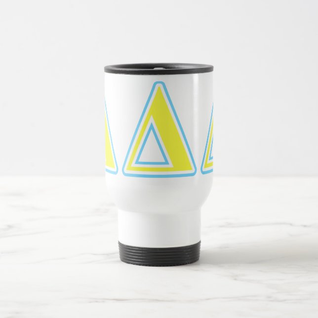 Delta Delta Delta Blue and Yellow Letters Travel Mug (Center)