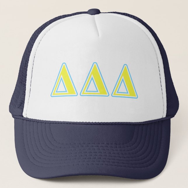 Delta Delta Delta Blue and Yellow Letters Trucker Hat (Front)