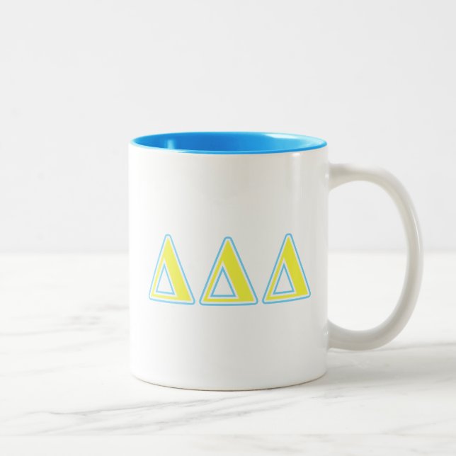 Delta Delta Delta Blue and Yellow Letters Two-Tone Coffee Mug (Right)
