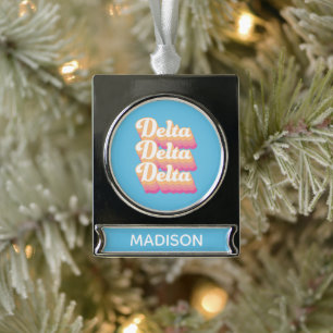 Delta Delta Delta   Groovy Script Silver Plated Banner Ornament