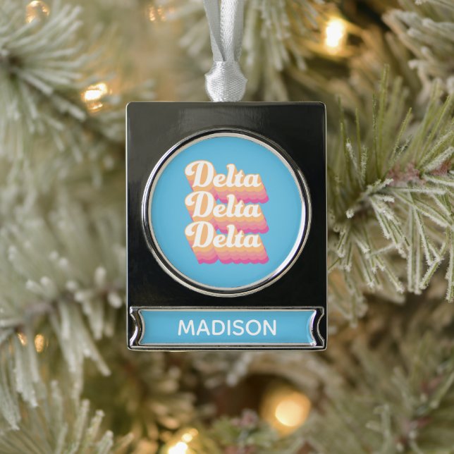 Delta Delta Delta | Groovy Script Silver Plated Banner Ornament (Tree)