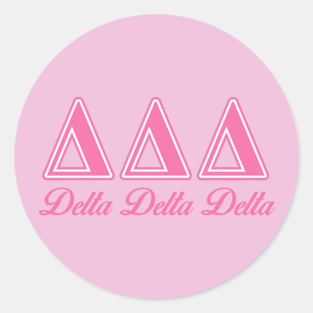 Delta Delta Delta Pink Letters Classic Round Sticker (Front)