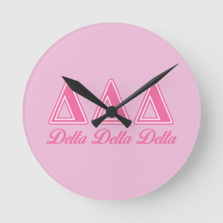 Delta Delta Delta Pink Letters Round Clock