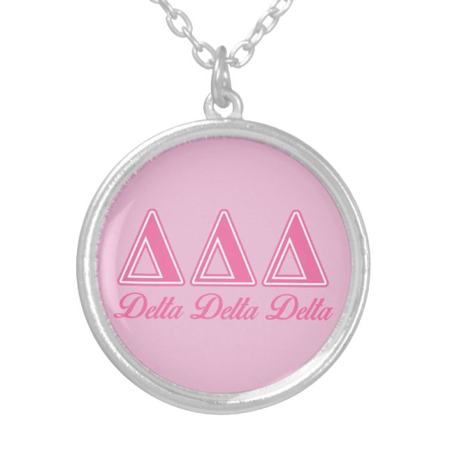 Delta Delta Delta Pink Letters Silver Plated Necklace (Front)
