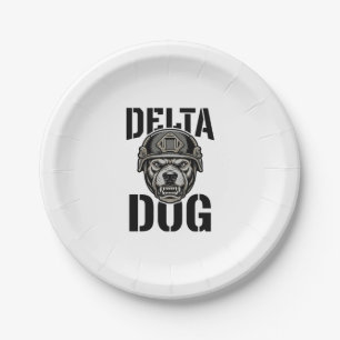 Delta Dog Bulldog Helmet Vintage Engraving Design_ Paper Plates