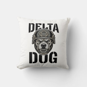 Delta Dog Bulldog Helmet Vintage Engraving Design_ Throw Pillow