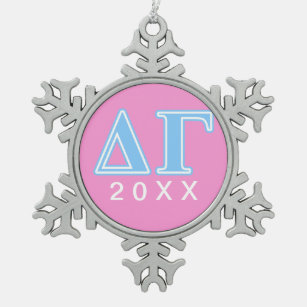 Delta Gamma Blue Letters Snowflake Pewter Christmas Ornament