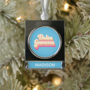 Delta Gamma   Groovy Script Silver Plated Banner Ornament