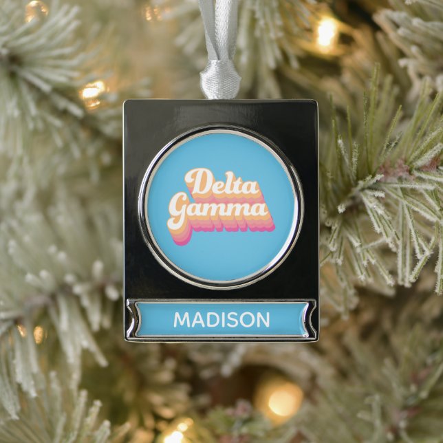 Delta Gamma | Groovy Script Silver Plated Banner Ornament (Tree)