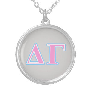 Delta Gamma Pink and Blue Letters Silver Plated Necklace
