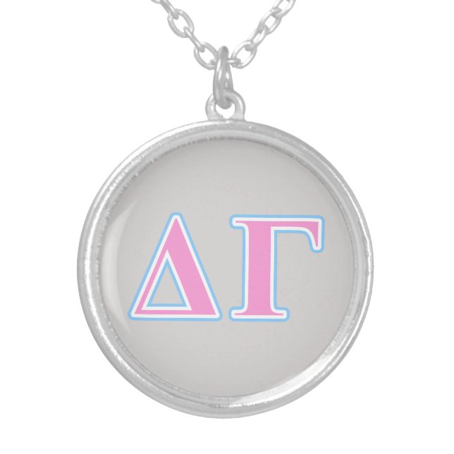 Delta Gamma Pink and Blue Letters Silver Plated Necklace (Front)