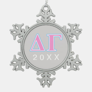 Delta Gamma Pink and Blue Letters Snowflake Pewter Christmas Ornament