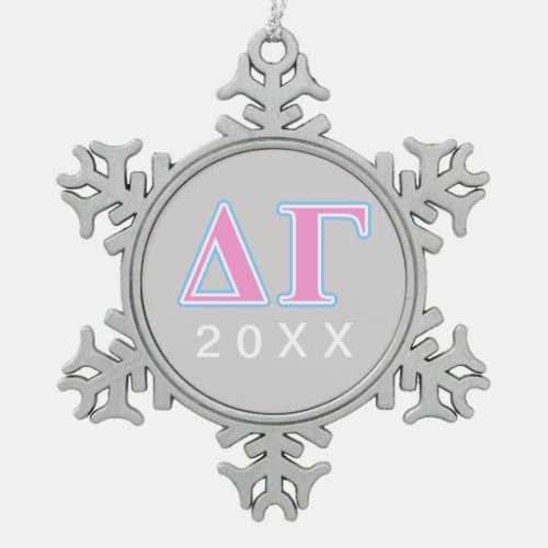 Delta Gamma Pink and Blue Letters Snowflake Pewter Christmas Ornament