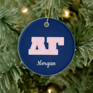 Delta Gamma Striped Graphic Ceramic Ornament