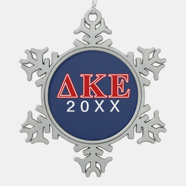 Delta Kappa Epsilon Red Letters Snowflake Pewter Christmas Ornament (Front)