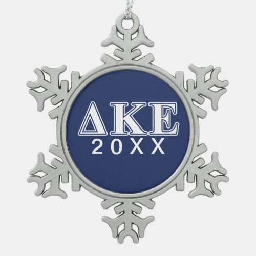 Delta Kappa Epsilon White and Blue Letters Snowflake Pewter Christmas Ornament