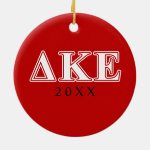 Delta Kappa Epsilon White and Red Letters Ceramic Ornament