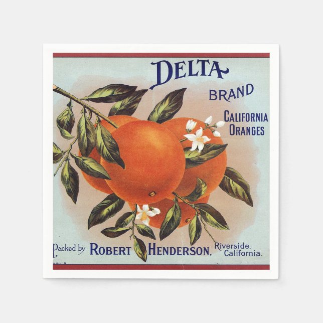Delta Oranges Fruit Crate Label Napkins (Front)