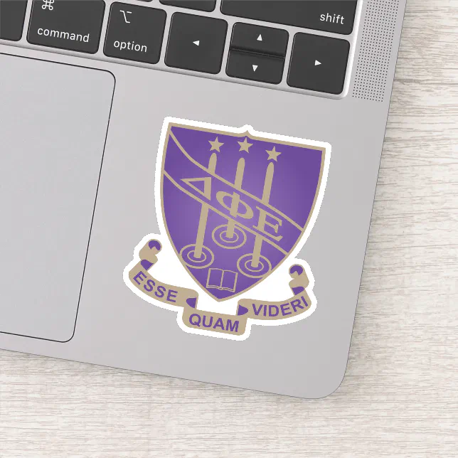 Delta phi epsilon crest logo sticker zazzle