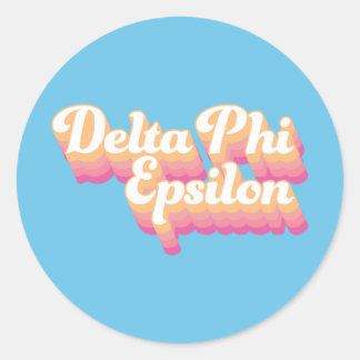 Delta Phi Epsilon | Groovy Script Classic Round Sticker