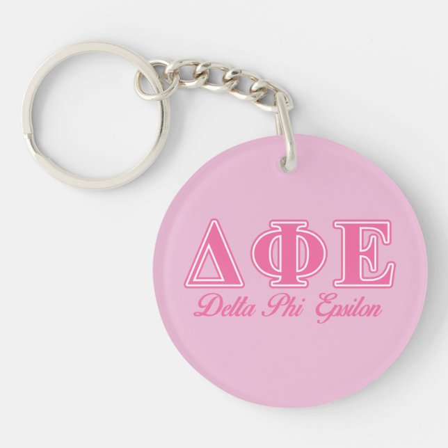 Delta Phi Epsilon Pink Letters Keychain (Front)