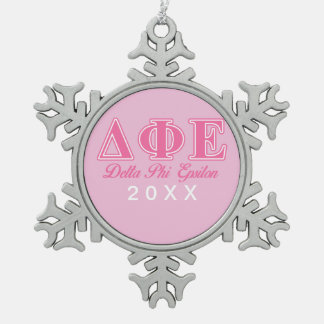 Delta Phi Epsilon Pink Letters Snowflake Pewter Christmas Ornament