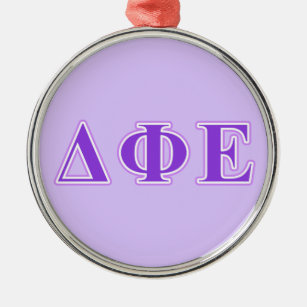 Delta Phi Epsilon Purple and Lavender Letters Metal Ornament