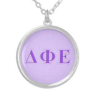 Delta Phi Epsilon Purple and Lavender Letters Silver Plated Necklace
