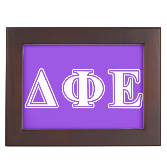 Delta Phi Epsilon White and Purple Letters Memory Box (Front)