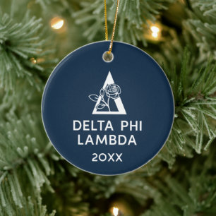 Delta Phi Lambda Name & Symbol with Rose Ceramic Ornament