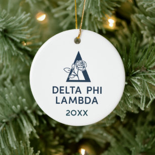 Delta Phi Lambda Name & Symbol with Rose Ceramic Ornament