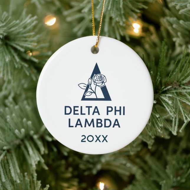 Delta Phi Lambda Name & Symbol with Rose Ceramic Ornament (Tree)
