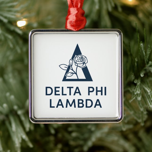 Delta Phi Lambda Name & Symbol with Rose Metal Ornament (Tree)