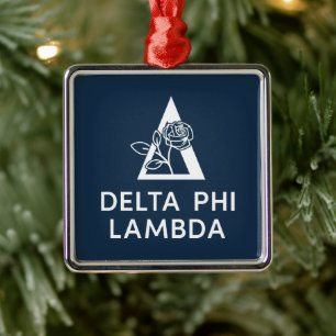 Delta Phi Lambda Name & Symbol with Rose Metal Ornament