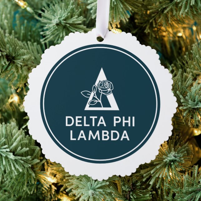 Delta Phi Lambda Name & Symbol with Rose Ornament Card (Insitu (Tree))