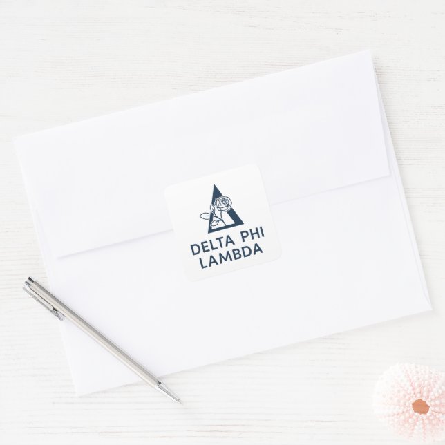 Delta Phi Lambda Name & Symbol with Rose Square Sticker (Envelope)