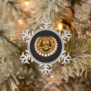 Delta Sigma Pi Skull Badge Snowflake Pewter Christmas Ornament