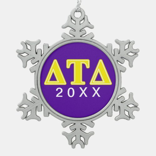 Delta Tau Delta Yellow Letters Snowflake Pewter Christmas Ornament