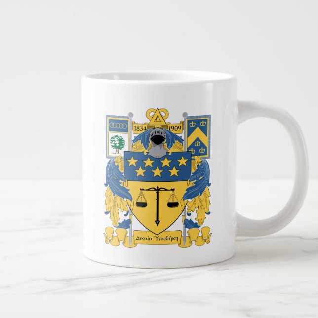 Delta Upsilon Fraternity Blue & Gold Coat of Arms Giant Coffee Mug (Right)