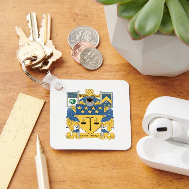 Delta Upsilon Fraternity Blue & Gold Coat of Arms Keychain (Desk)