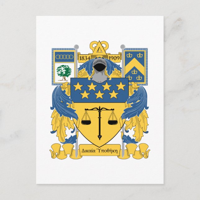 Delta Upsilon Fraternity Blue & Gold Coat of Arms Postcard (Front)