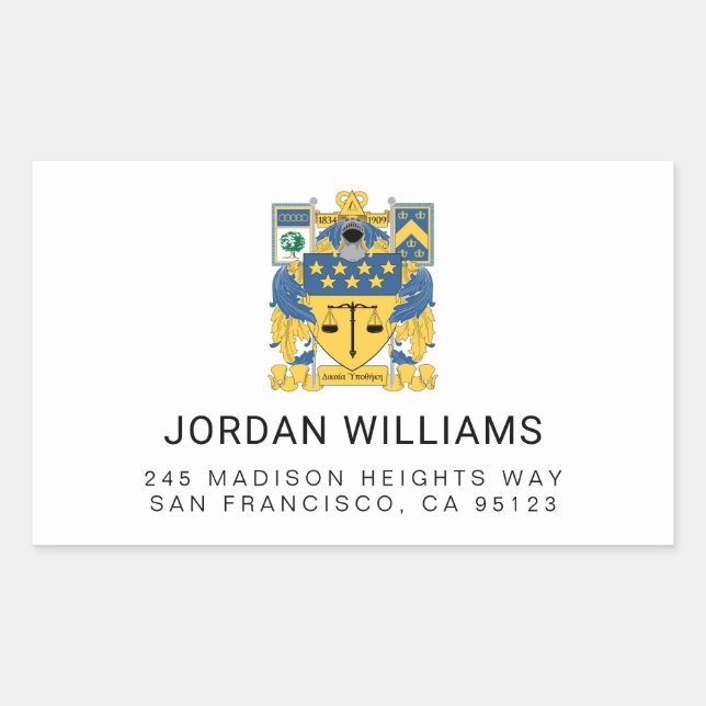 Delta Upsilon Fraternity Blue & Gold Coat of Arms Rectangular Sticker (Front)