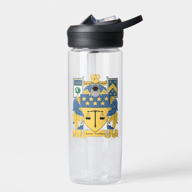 Delta Upsilon Fraternity Blue & Gold Coat of Arms Water Bottle (Left)