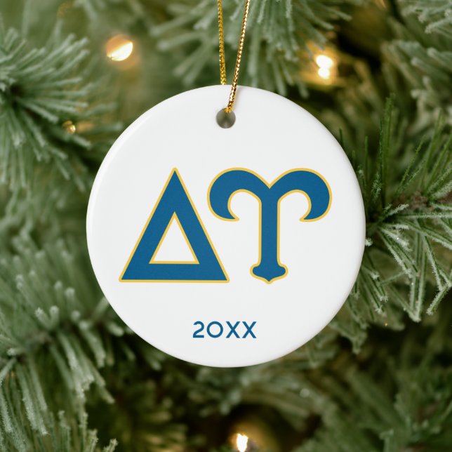 Delta Upsilon Fraternity Greek Letters Blue & Gold Ceramic Ornament (Tree)